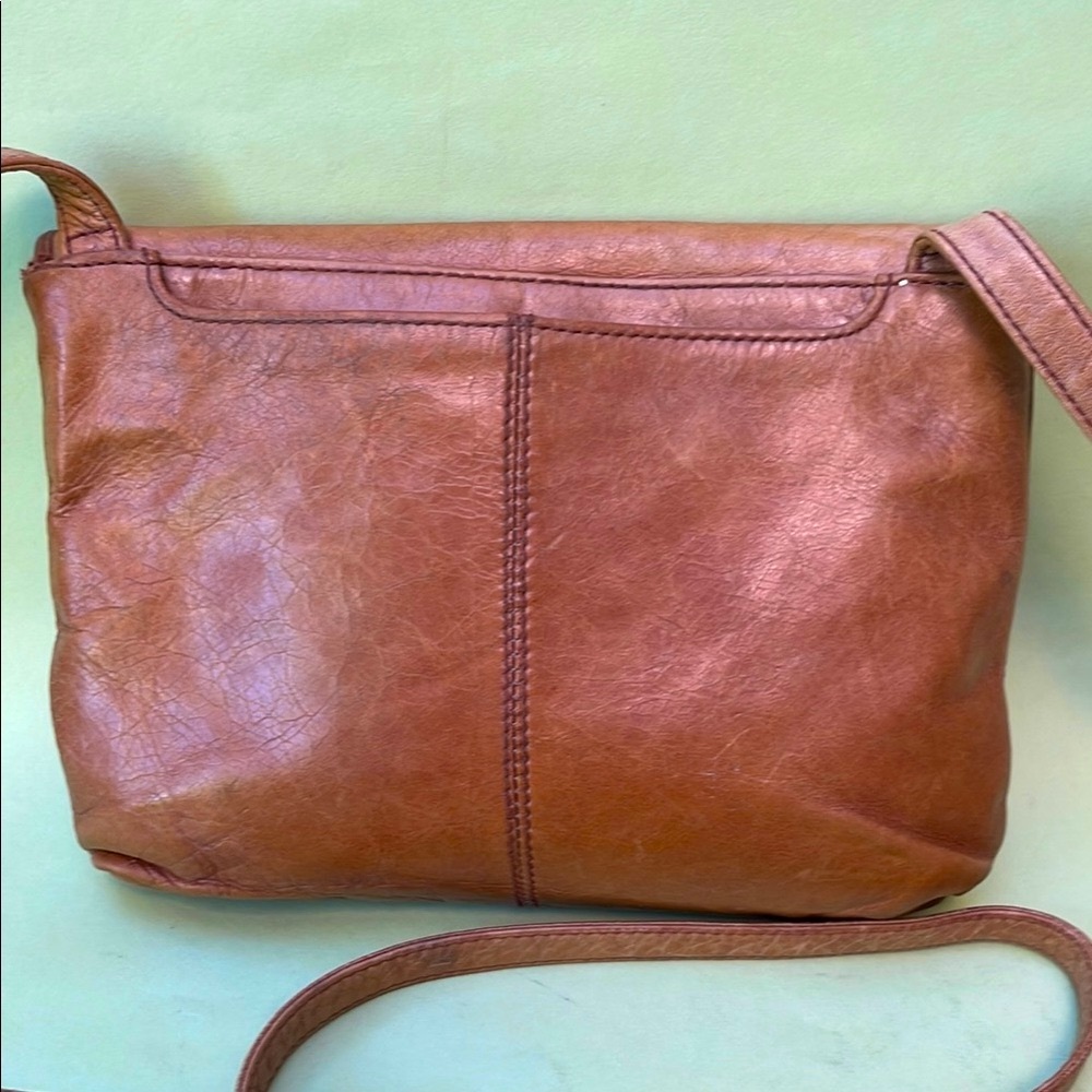 Caramel HOBO Crossbody Leather Bag with Fold-Over Flap and Adjustable Strap - Picture 4 of 13